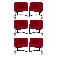 Kit 06 Poltronas Lua Sala Decorativa Base De Ferro Black Vermelho - 1