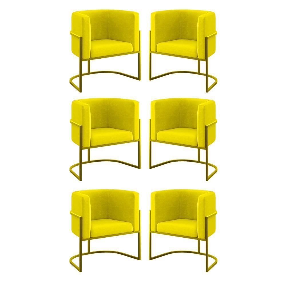 Kit 06 Poltronas Lua Sala Decorativa Base De Ferro Gold Amarelo - 1