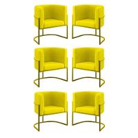 Kit 06 Poltronas Lua Sala Decorativa Base De Ferro Gold Amarelo - 1