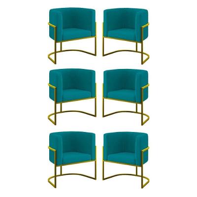 Kit 06 Poltronas Lua Sala Decorativa Base De Ferro Gold Azul Turquesa