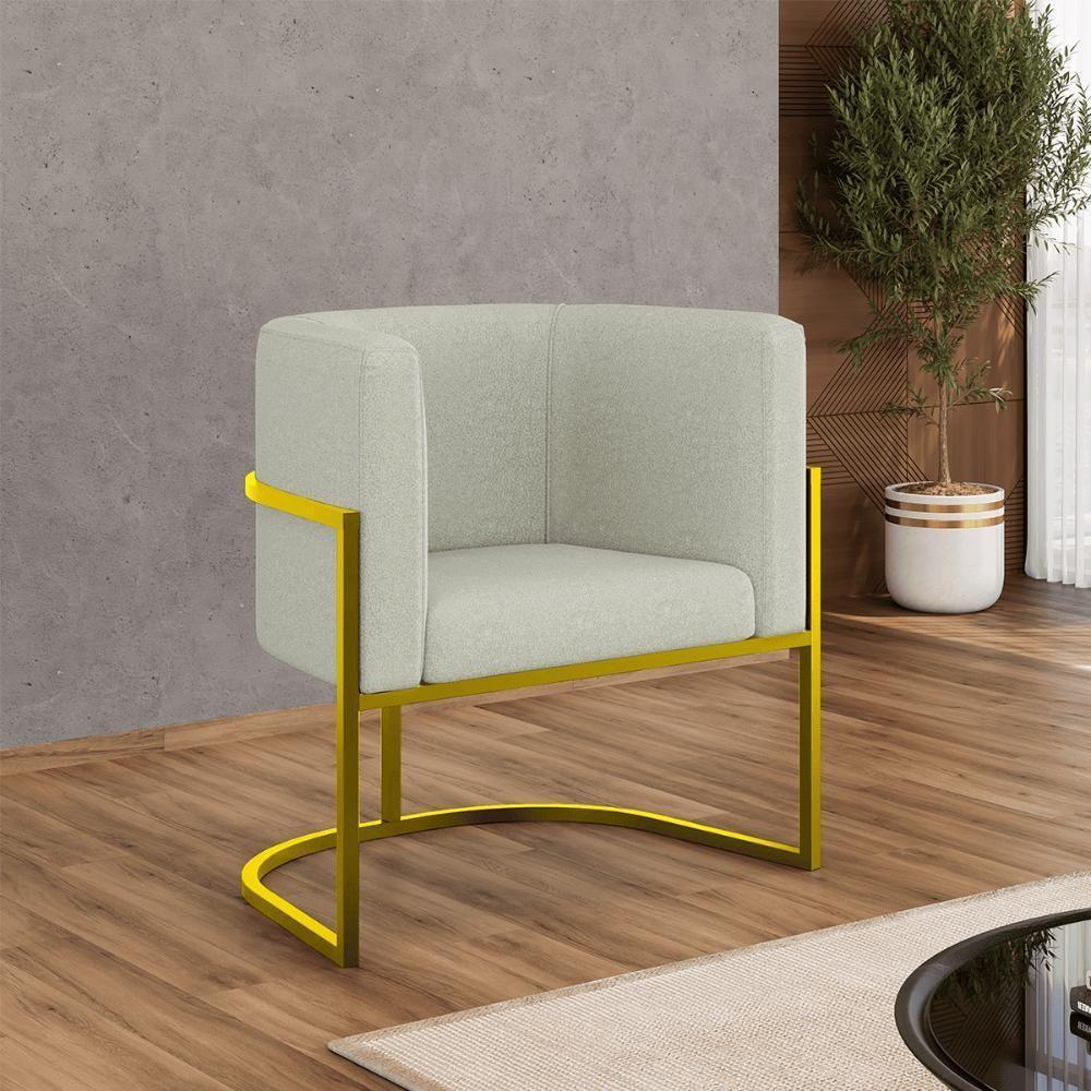 Kit 02 Poltronas Lua Sala Decorativa Base Ferro Gold Bouclê Bege - 6