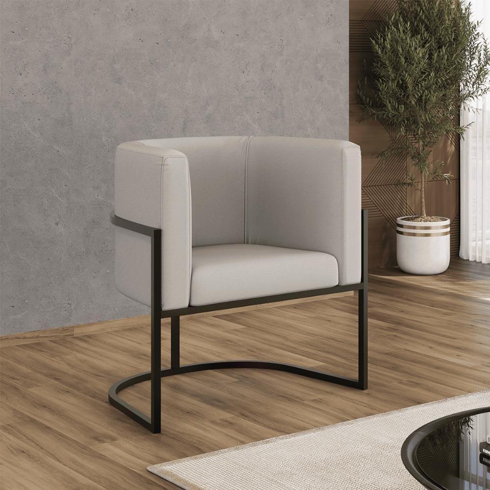 Kit 02 Poltronas Lua Sala Decorativa Base Ferro Gold Corino Bege - 6