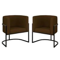 Kit 02 Poltronas Lua Sala Decorativa Base Ferro Gold Corino Marrom - 1