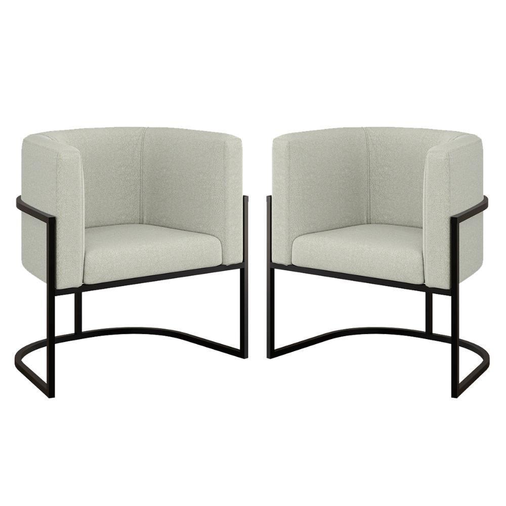 Kit 02 Poltronas Lua Sala Decorativa Base Ferro Preto Bouclê Bege - 1