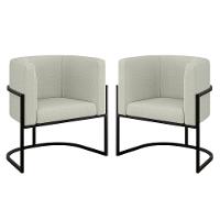 Kit 02 Poltronas Lua Sala Decorativa Base Ferro Preto Bouclê Bege - 1