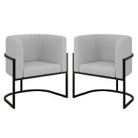 Kit 02 Poltronas Lua Sala Decorativa Base Ferro Preto Bouclê Cinza - 1