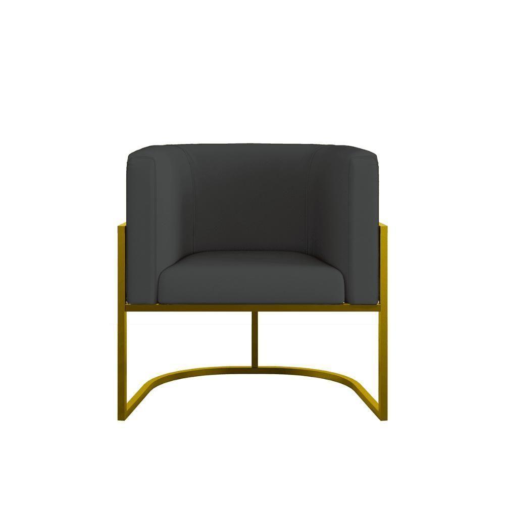 Kit 02 Poltronas Lua Sala Decorativa Base Ferro Gold Corino Cinza - 5