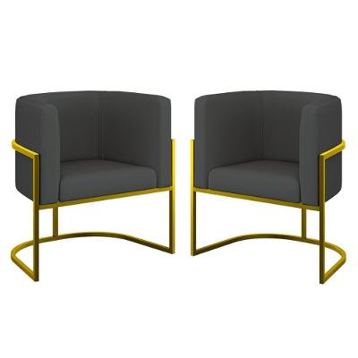 Kit 2 Poltronas Lua Sala Decorativa Corino Cinza Balaqui Decor