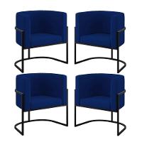 Kit 04 Poltronas Lua Sala Decorativa Base De Ferro Black Azul Marinho - 1