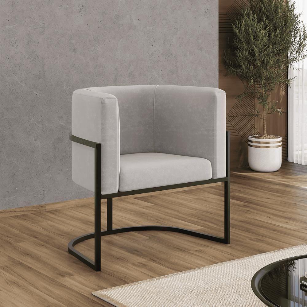 Kit 04 Poltronas Lua Sala Decorativa Base De Ferro Black Bege - 1