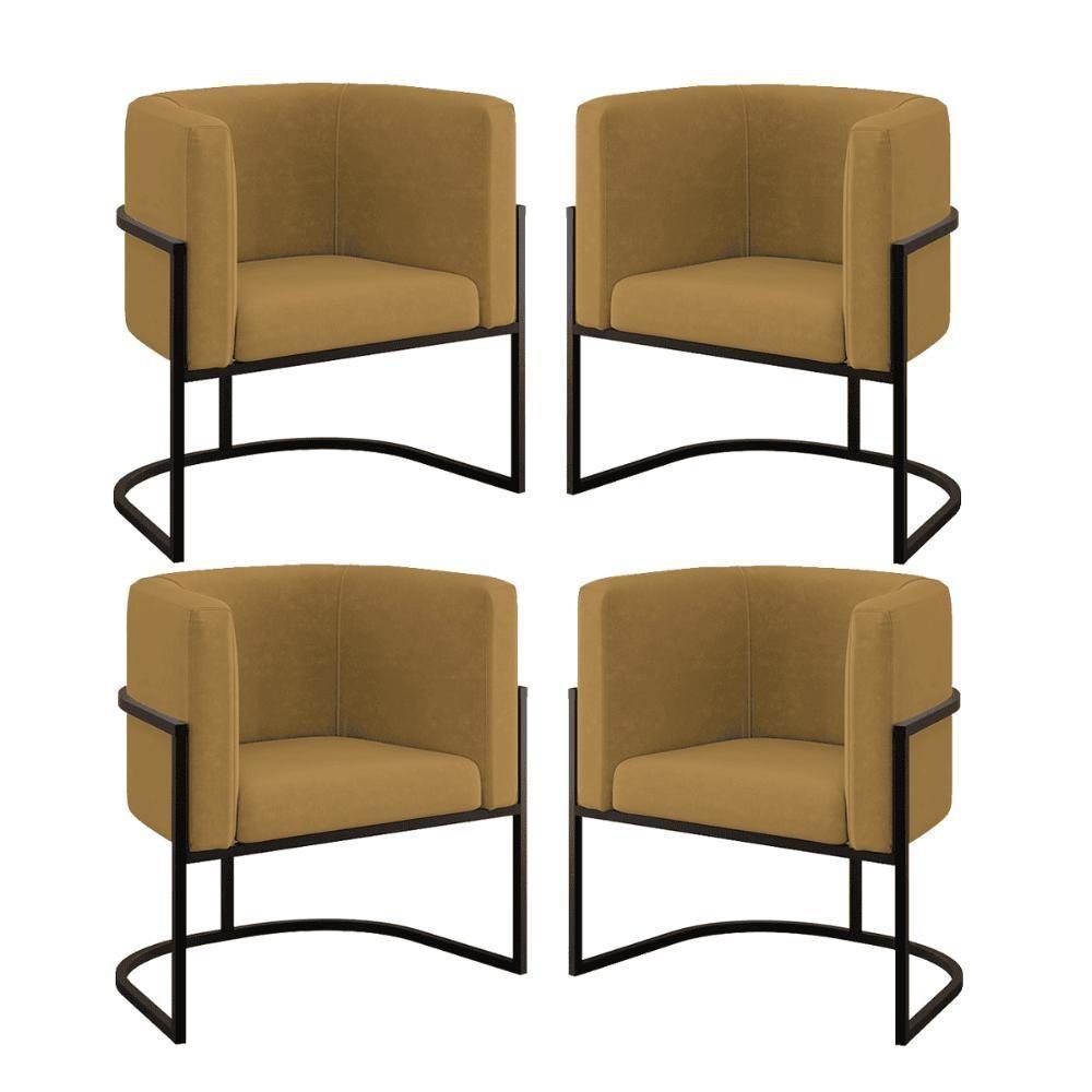 Kit 04 Poltronas Lua Sala Decorativa Base De Ferro Black Capuccino - 1