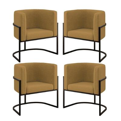 Kit 4 Poltronas Lua Sala Decorativa Suede Capuccino Balaqui Decor