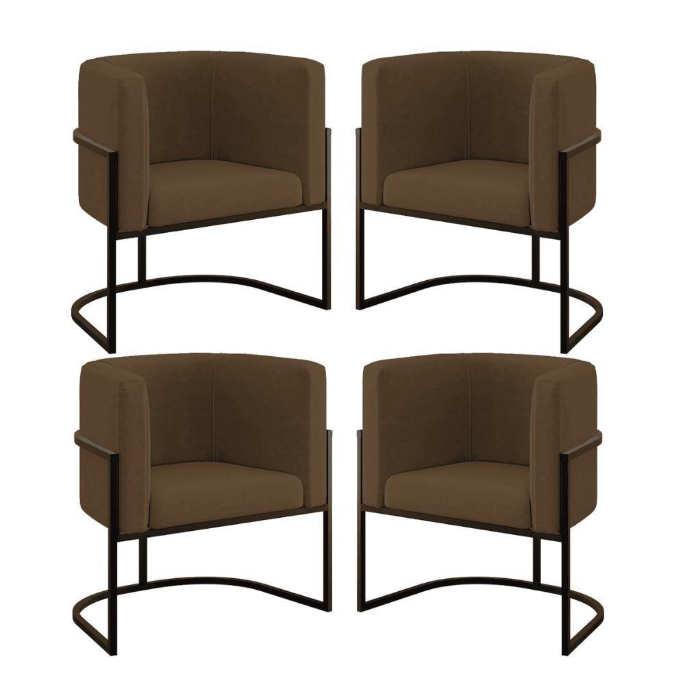 Kit 04 Poltronas Lua Sala Decorativa Base De Ferro Black Marrom - 1