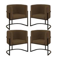 Kit 04 Poltronas Lua Sala Decorativa Base De Ferro Black Marrom - 1