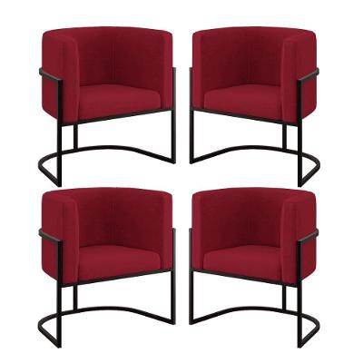 Kit 04 Poltronas Lua Sala Decorativa Base De Ferro Black Marsala