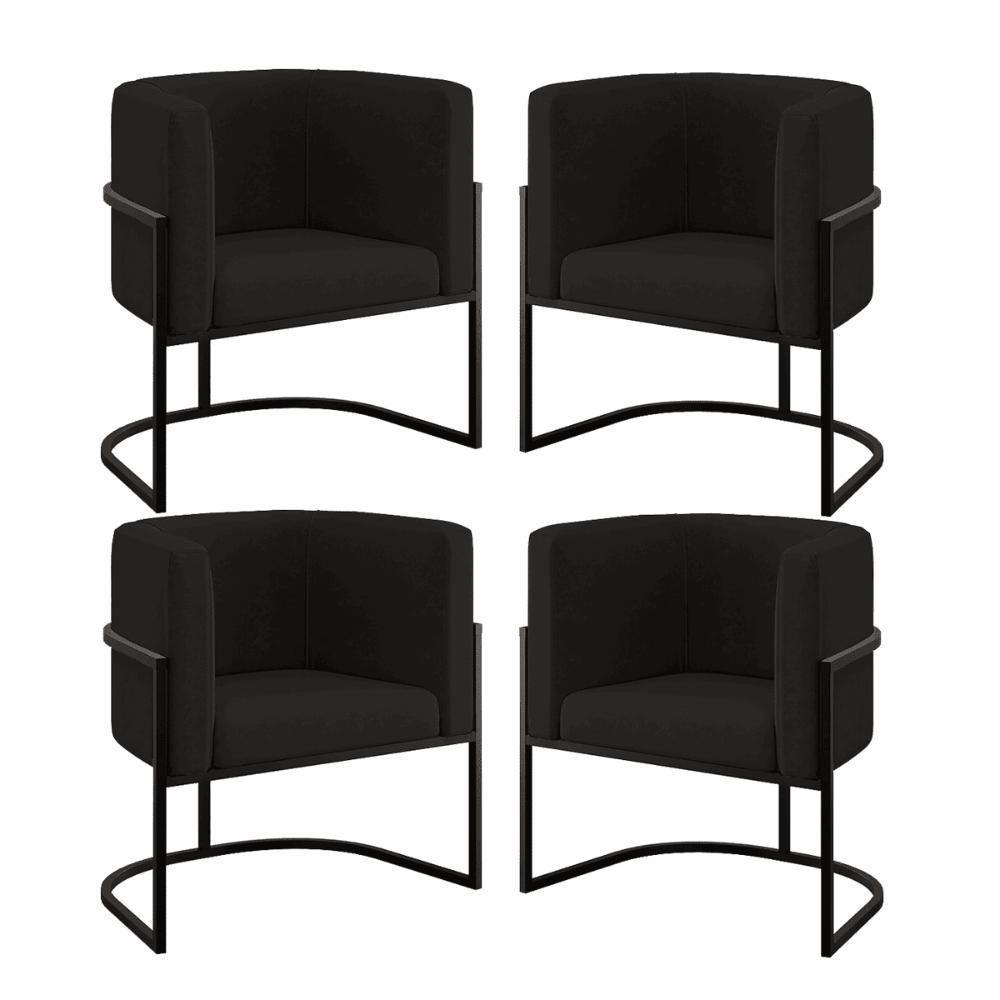 Kit 04 Poltronas Lua Sala Decorativa Base De Ferro Black Preto - 1