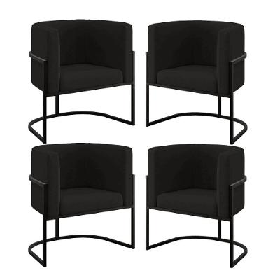 Kit 04 Poltronas Lua Sala Decorativa Base De Ferro Black Preto