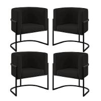 Kit 04 Poltronas Lua Sala Decorativa Base De Ferro Black Preto - 1
