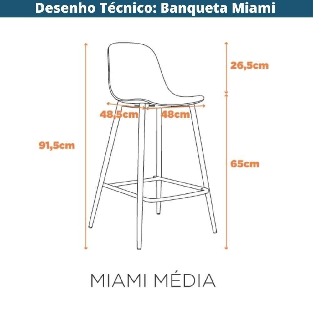 Kit 4 Banquetas Médias Miami Abi Fratini 91,50 Cm (altura) Polipropileno Preto Base Em Aço Pintado - 4