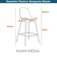 Kit 4 Banquetas Médias Miami Abi Fratini 91,50 Cm (altura) Polipropileno Preto Base Em Aço Pintado