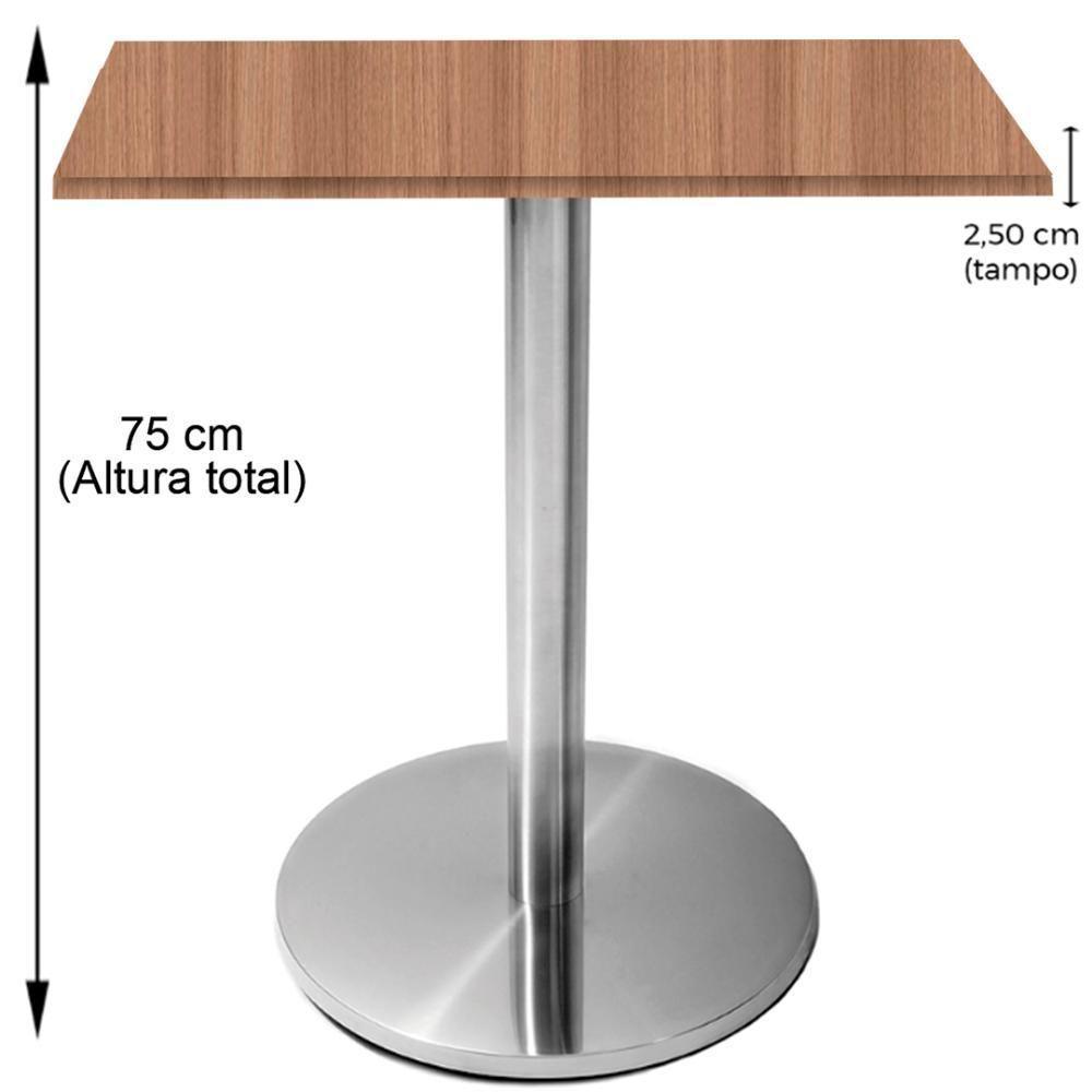 Mesa Beta Inox 75 Cm altura Disco Redondo Tampo Mdp Quadrado 60 Cm Largura X 2,50 Cm Altura Naturalle - 3