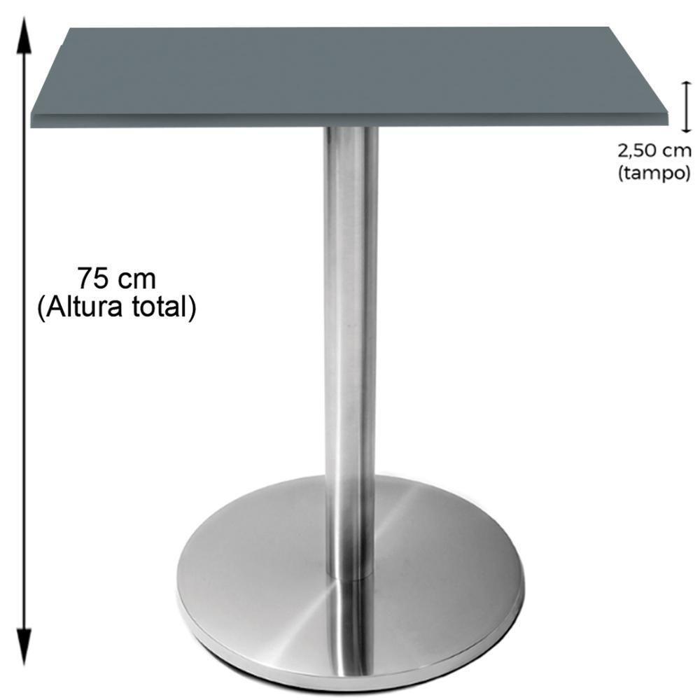 Mesa Beta Inox 75 Cm altura Disco Redondo Tampo Mdp Quadrado 60 Cm Largura X 2,50 Cm Altura Grafito - 3