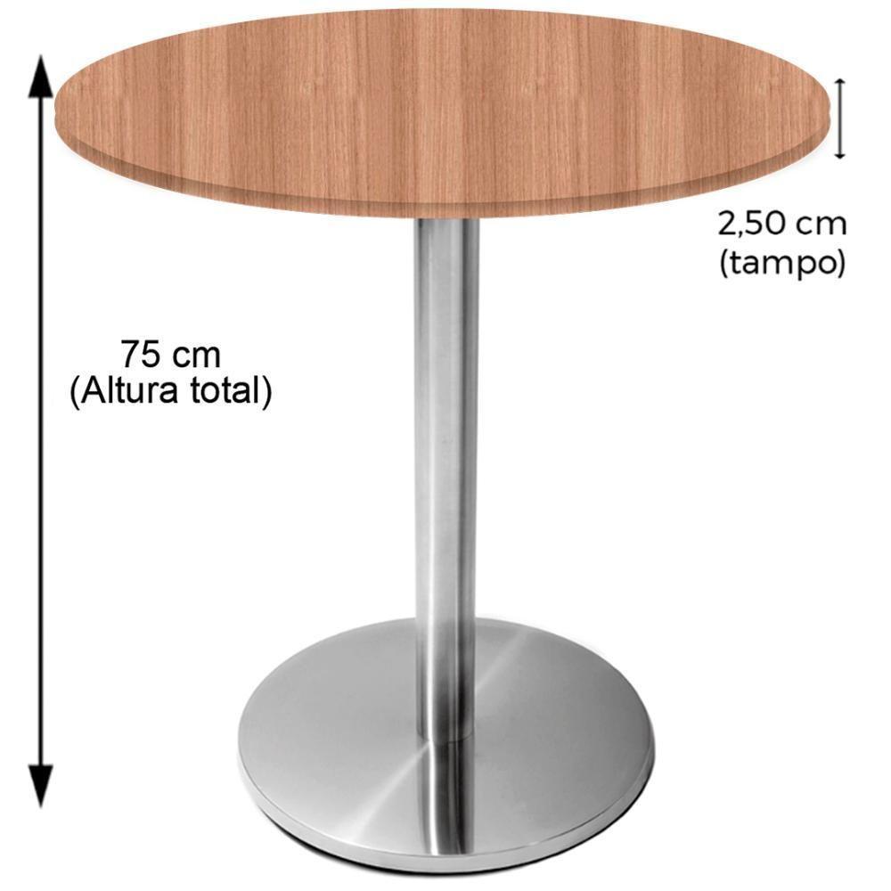 Mesa Beta Inox 75 Cm altura Disco Redondo Tampo Mdp Redondo 70 Cm Largura X 2,50 Cm Altura Noce Natural - 3
