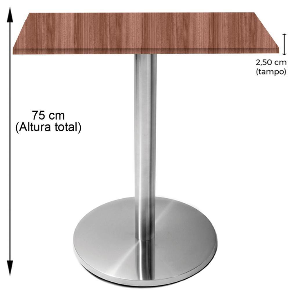 Mesa Beta Inox 75 Cm altura Disco Redondo Tampo Mdp Quadrado 70 Cm Largura X 2,50 Cm Altura Walnut - 3