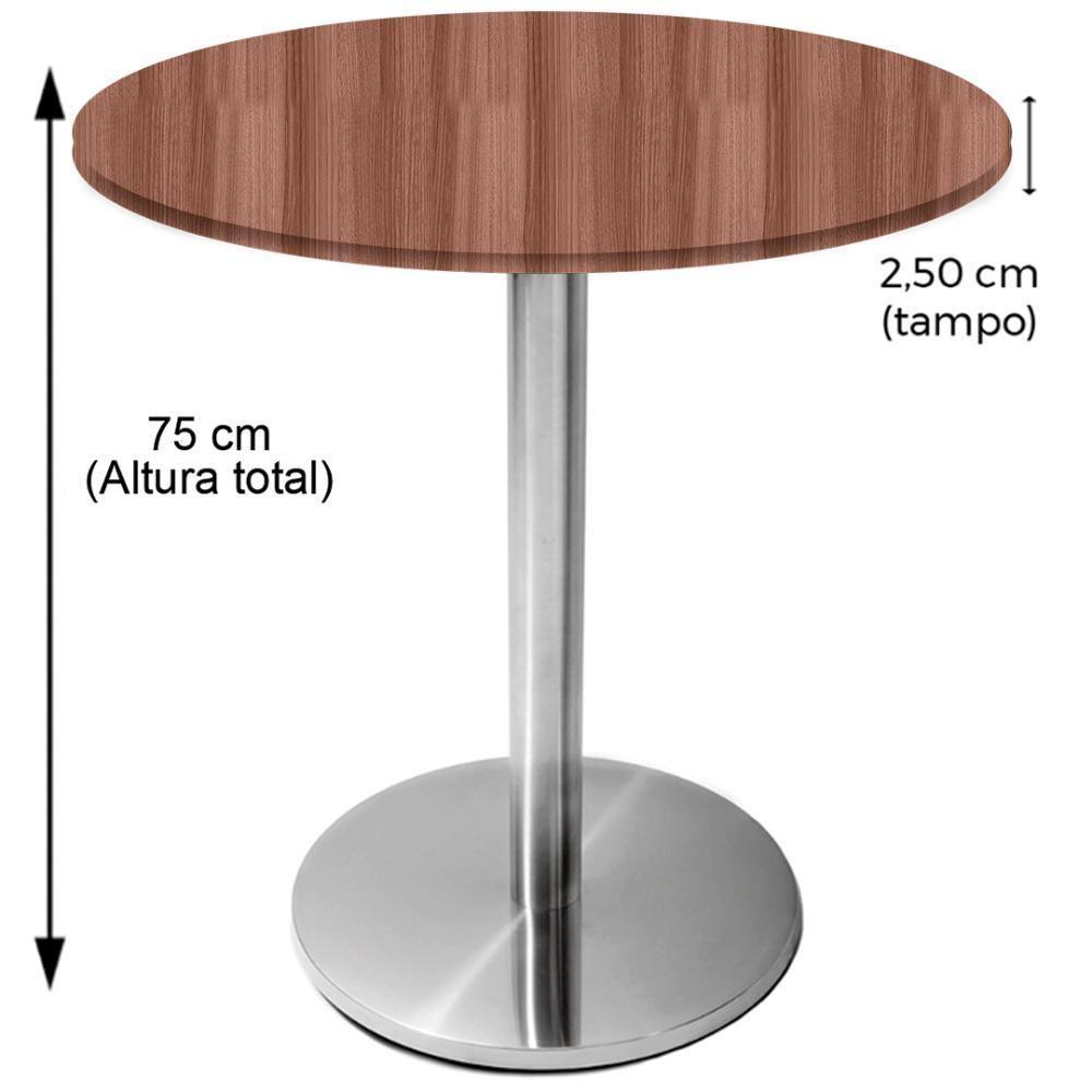 Mesa Beta Inox 75 Cm altura Disco Redondo Tampo Mdp Redondo 70 Cm Largura X 2,50 Cm Altura Walnut - 3