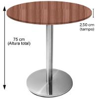 Mesa Beta Inox 75 Cm altura Disco Redondo Tampo Mdp Redondo 70 Cm Largura X 2,50 Cm Altura Walnut - 3