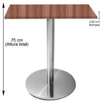 Mesa Beta Inox 75 Cm altura Disco Redondo Tampo Mdp Quadrado 80 Cm Largura X 2,50 Cm Altura Walnut - 3