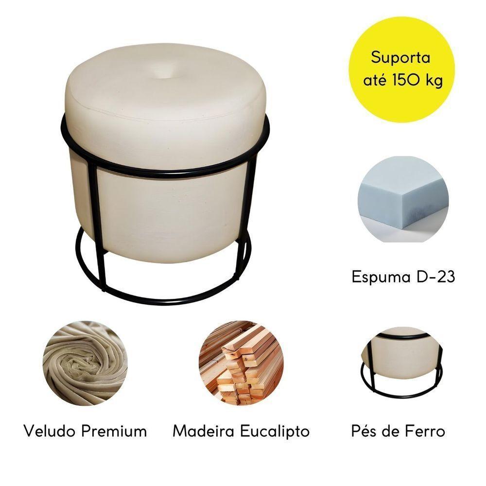 Puff Decorativo Redondo Para Sala Argola Serena Bege Base Pés preto tecido veludo - 4