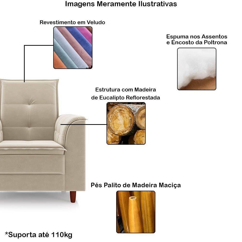 Poltrona Decorativa Amamentação Reforçada Puff Luly Veludo bege - 8