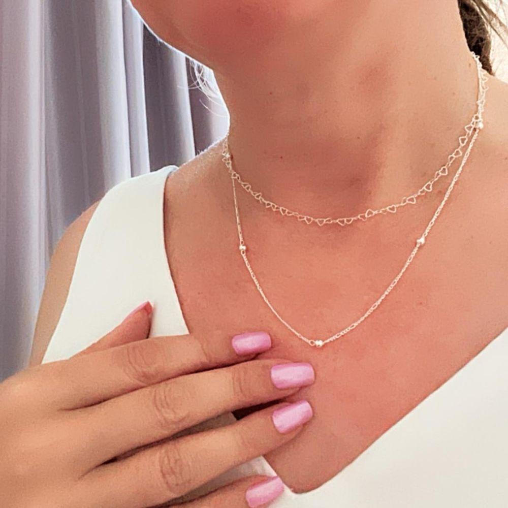 Colar Choker Duplo Bolas 3mm Prata 925 - 3