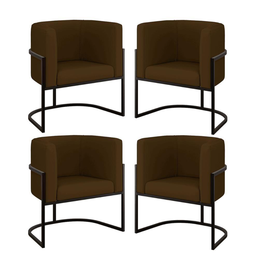 Kit 4 Cadeiras Poltrona Lua Corino Preto Balaqui Marrom - 1
