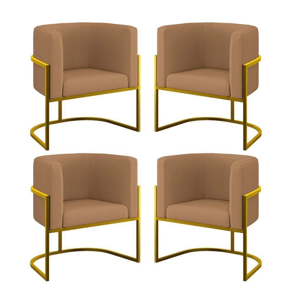 Kit 4 Cadeiras Poltrona Lua Veludo Gold Balaqui Capuccino - 1