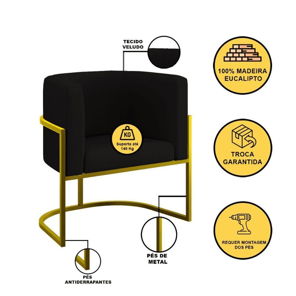 Kit 4 Cadeiras Poltrona Lua Veludo Gold Balaqui Preto - 5