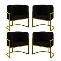 Kit 4 Cadeiras Poltrona Lua Veludo Gold Balaqui Preto - 1