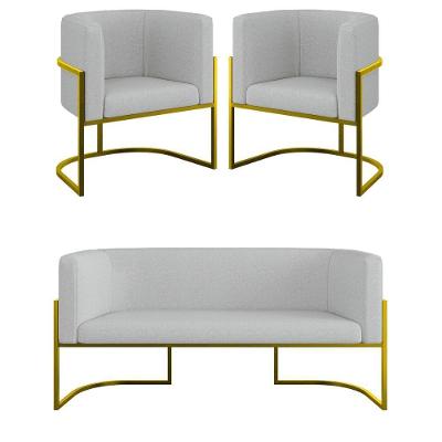 Kit Sofá 2 Lugares + 2 Poltronas Bouclê Gold Cinza