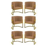 Kit 6 Cadeiras Poltrona Lua Veludo Gold Balaqui Capuccino - 1