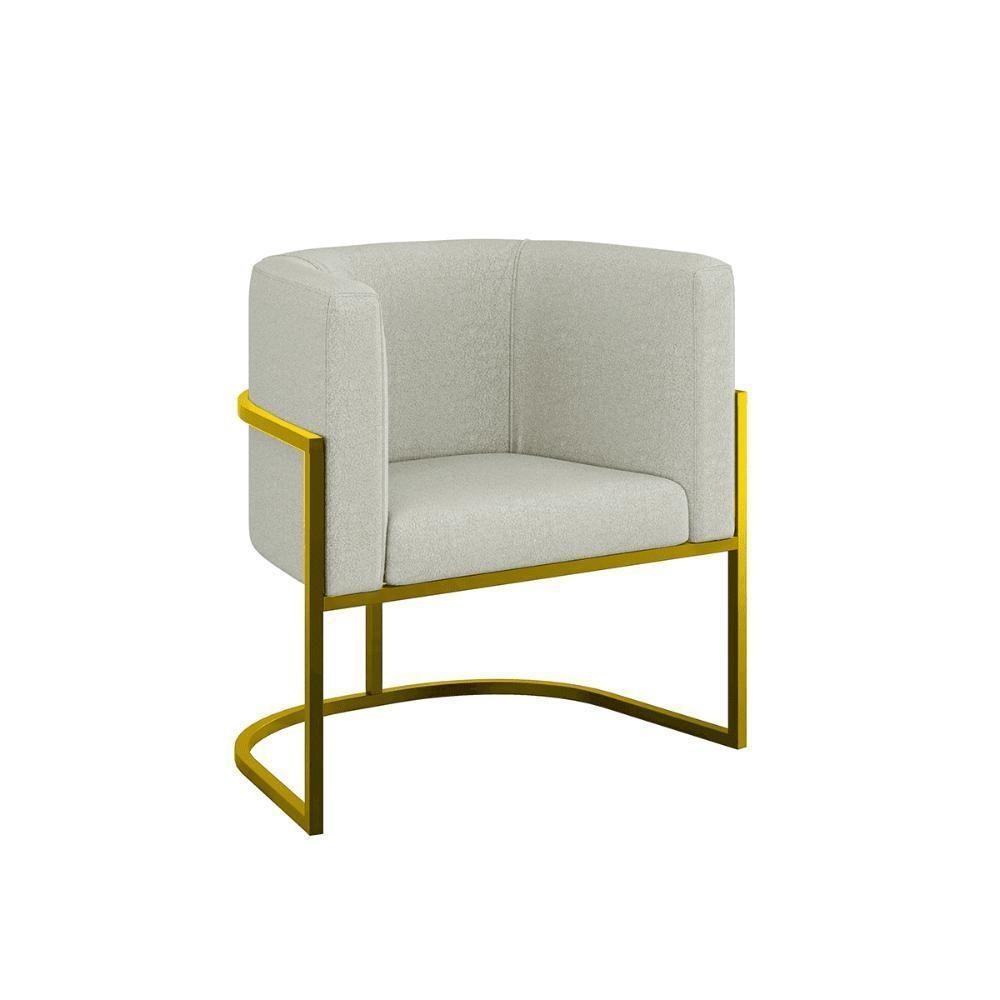 Cadeira Poltrona Lua Bouclê Base De Metal Dourada Reforçada Bege - 1