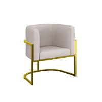 Cadeira Poltrona Lua Corino Base De Metal Dourada Reforçada Bege - 1