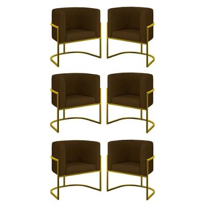 Kit 6 Cadeiras Poltrona Lua Corino Gold Balaqui Marrom