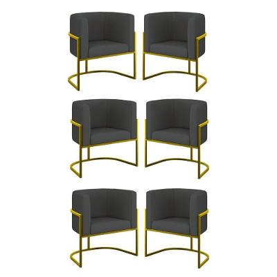 Kit 6 Cadeiras Poltrona Lua Corino Gold Balaqui Cinza