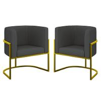 Kit 2 Cadeiras Poltrona Lua Corino Gold Balaqui Cinza - 1