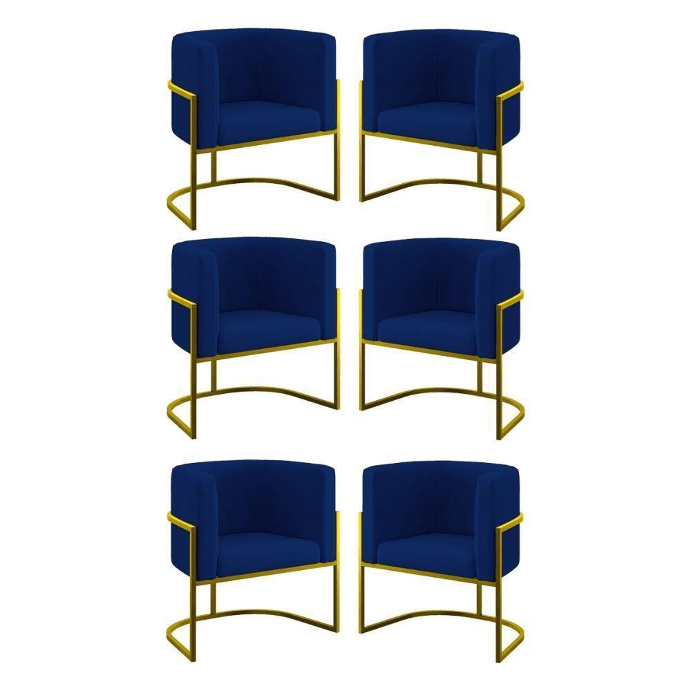 Kit 06 Cadeiras Poltrona Lua Gold Balaqui Azul Marinho - 1