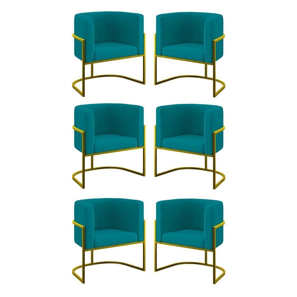 Kit 06 Cadeiras Poltrona Lua Gold Balaqui Azul Turquesa - 1
