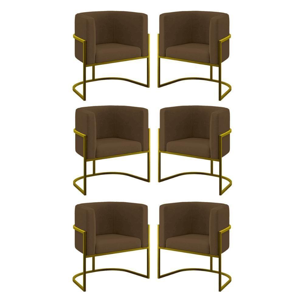 Kit 06 Cadeiras Poltrona Lua Gold Balaqui Marrom - 1