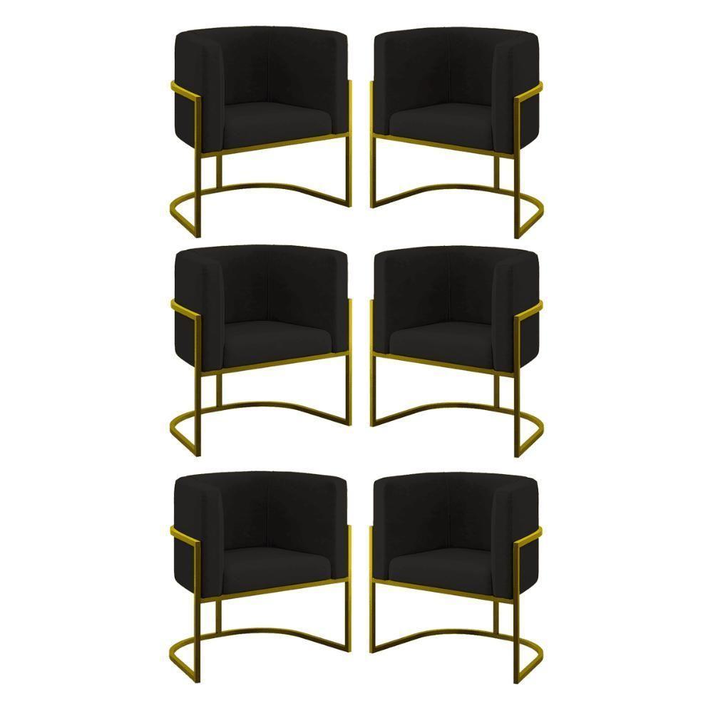 Kit 06 Cadeiras Poltrona Lua Gold Balaqui Preto - 1