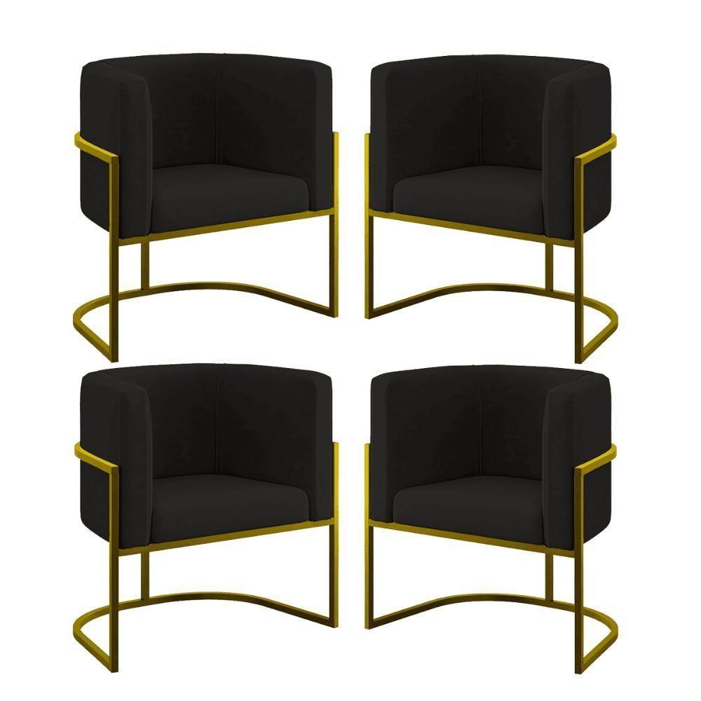 Kit 04 Cadeiras Poltrona Lua Gold Balaqui Preto - 1
